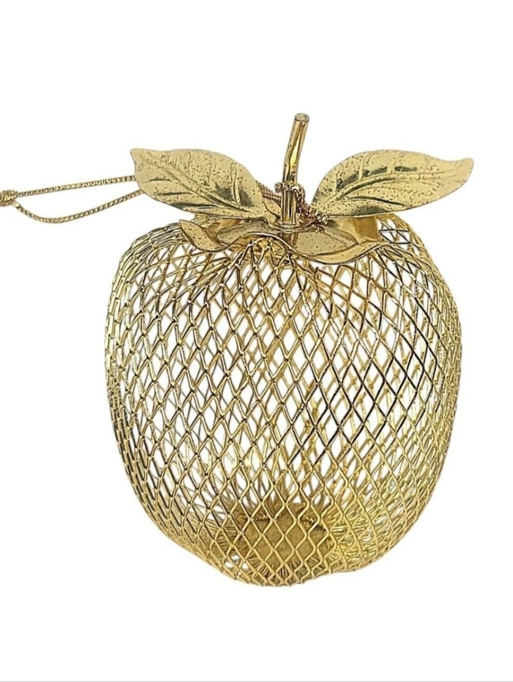 Christmas MCM Gold Tone Mesh Apple Ornament New In Box